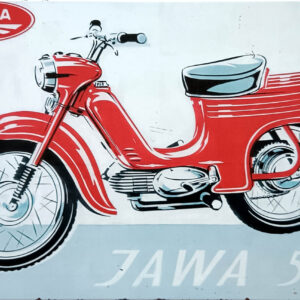 JAWA 555, plechová retro tabuľka s potlačou