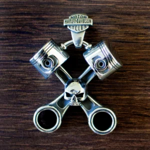 Skrížené motorové piesty s lebkou, prívesok z&nbsp;chirurgickej ocele