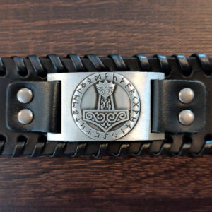 Thorovo kladivo (Mjölnir), kožený náramok s oceľovou ozdobou