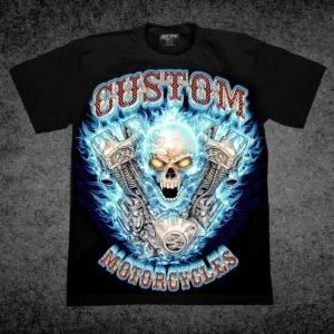 Motocyklový motor s lebkou, motorkárske tričko