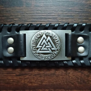 Valknut, kožený náramok s oceľovou ozdobou
