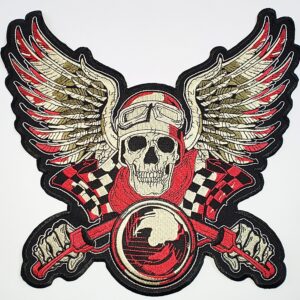 Moto lebka s krídlami nášivka veľká